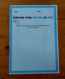 Fiche pour écrire une histoire de Noël
